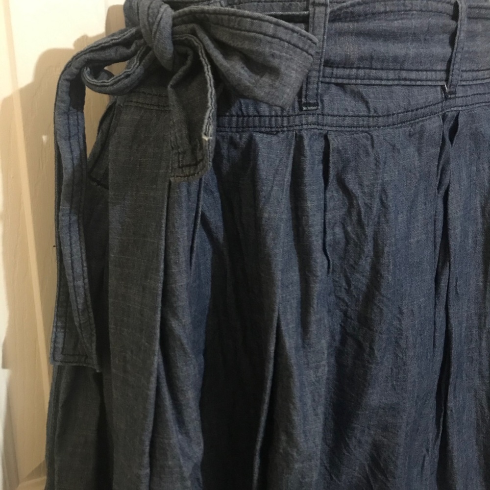 Zara Blue Denim Midi Pleated Skirt with Belt - Picture 3 of 7